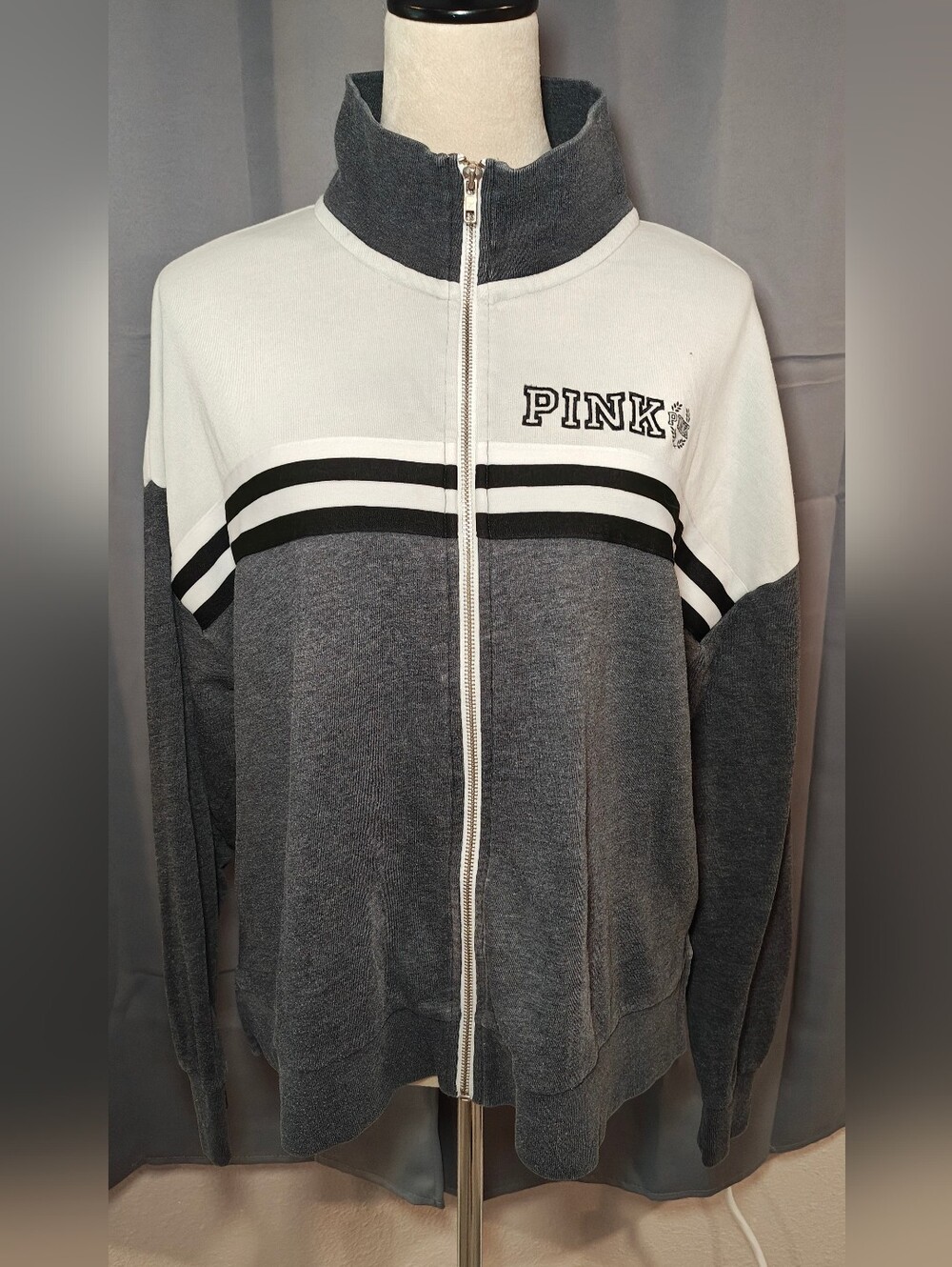 Victoria's Secret PINK Gray Color-Block Full-Zip Track Jacket